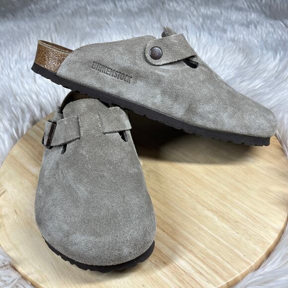 Birkenstock Boston Clogs Womens Size 41 (L10 M8) Taupe Suede Leather Slip On - Picture 2 of 11